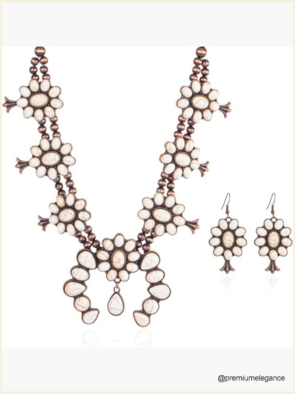 Vintage Cowgirl Western Turquoise Squash Blossom Jewelry Set - Necklace Earring